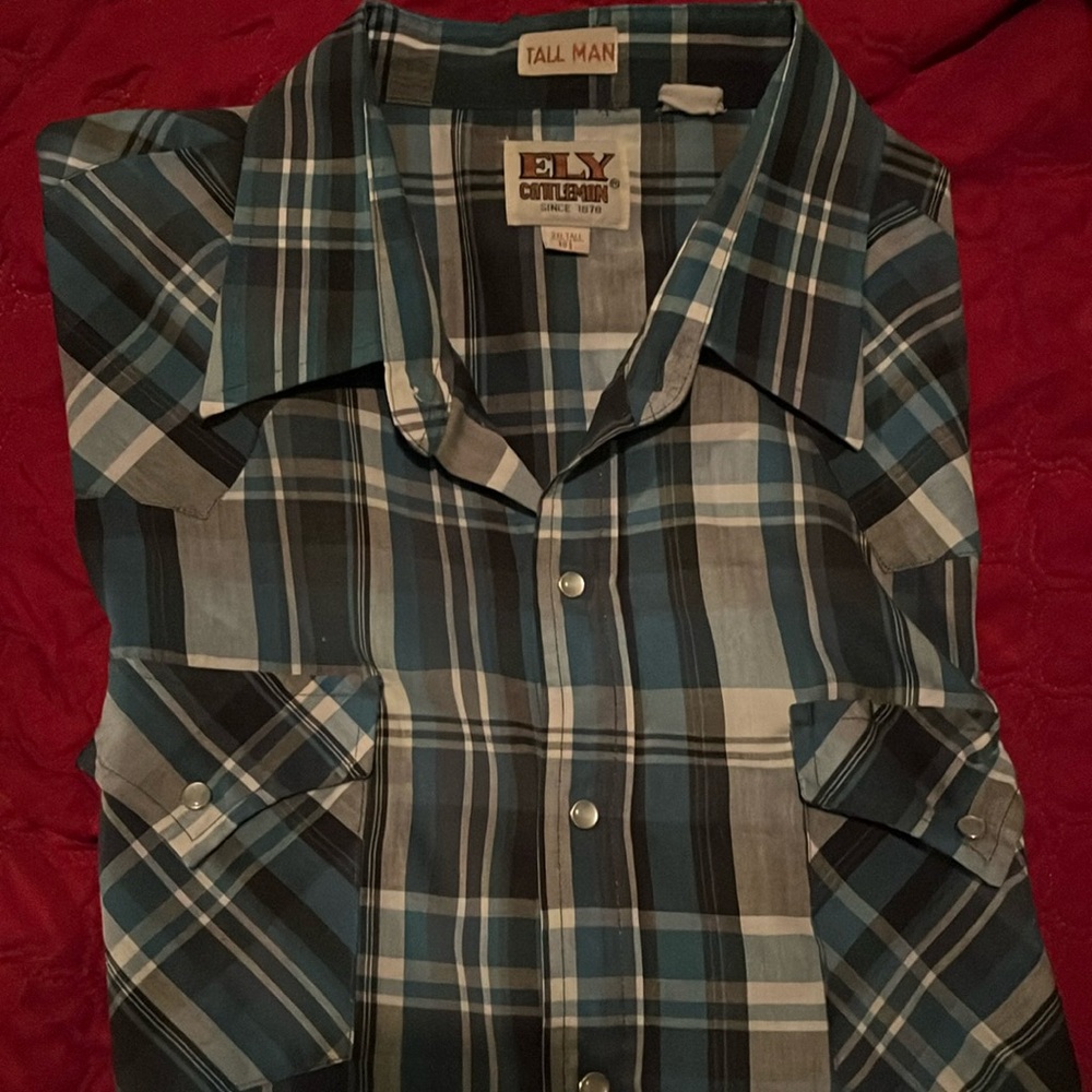 ELY CATTLEMAN PEARL SNAP SHORT SLEEVE WESTERN SHIRT MENS SIZE 18 1/2 TALL MAN